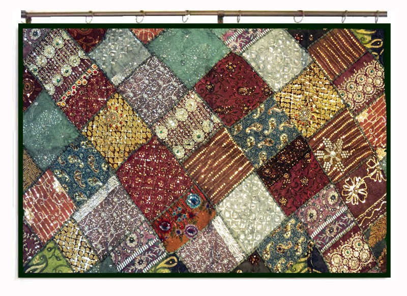Ethnic Home Decor Wall Hanging Patchwork Beaded Wall Covering Tapestry Cotton