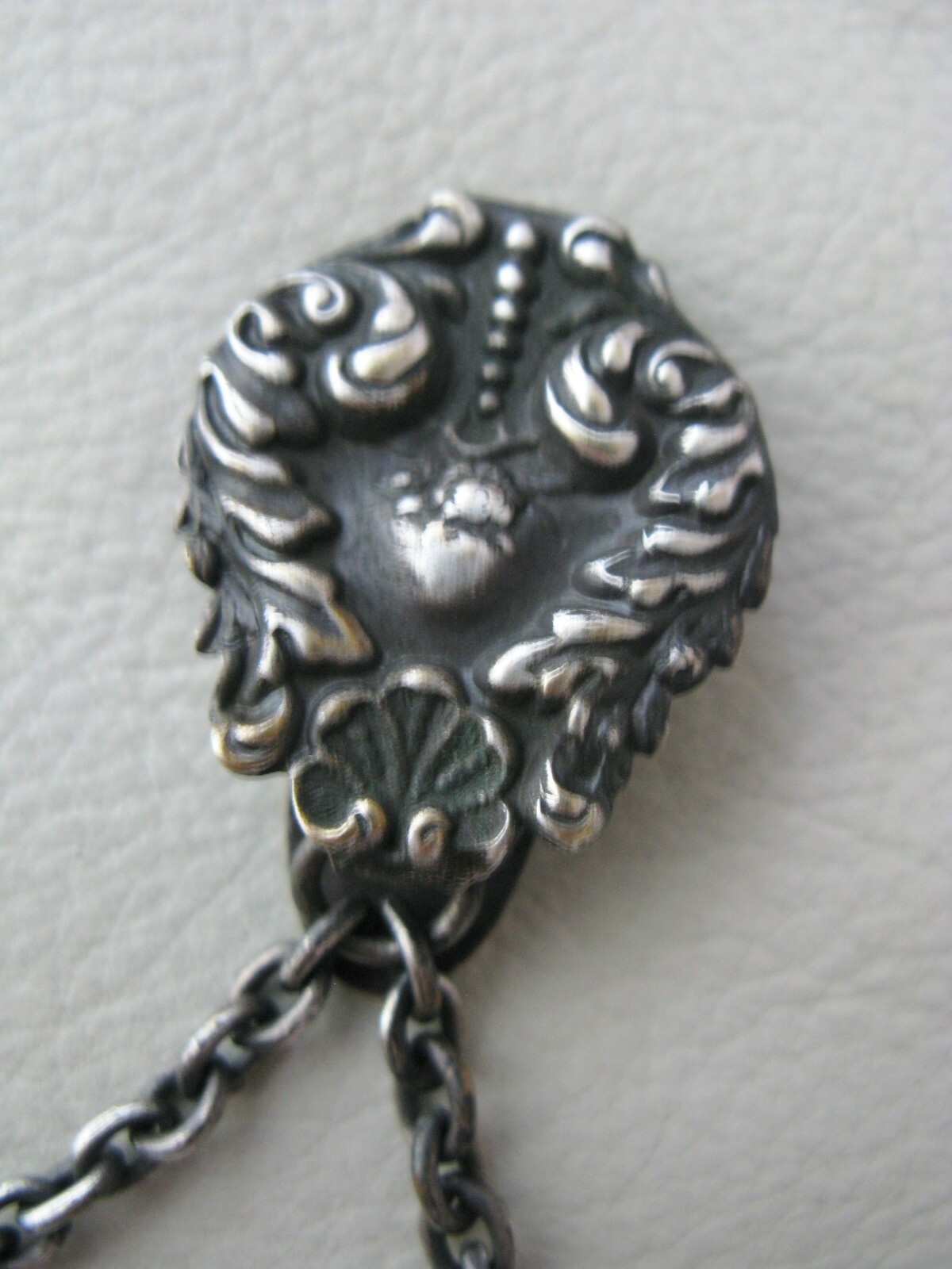 Antique Silver Floral Chatelaine Belt Clip Fancy Chain Mail Kilt Coin Purse