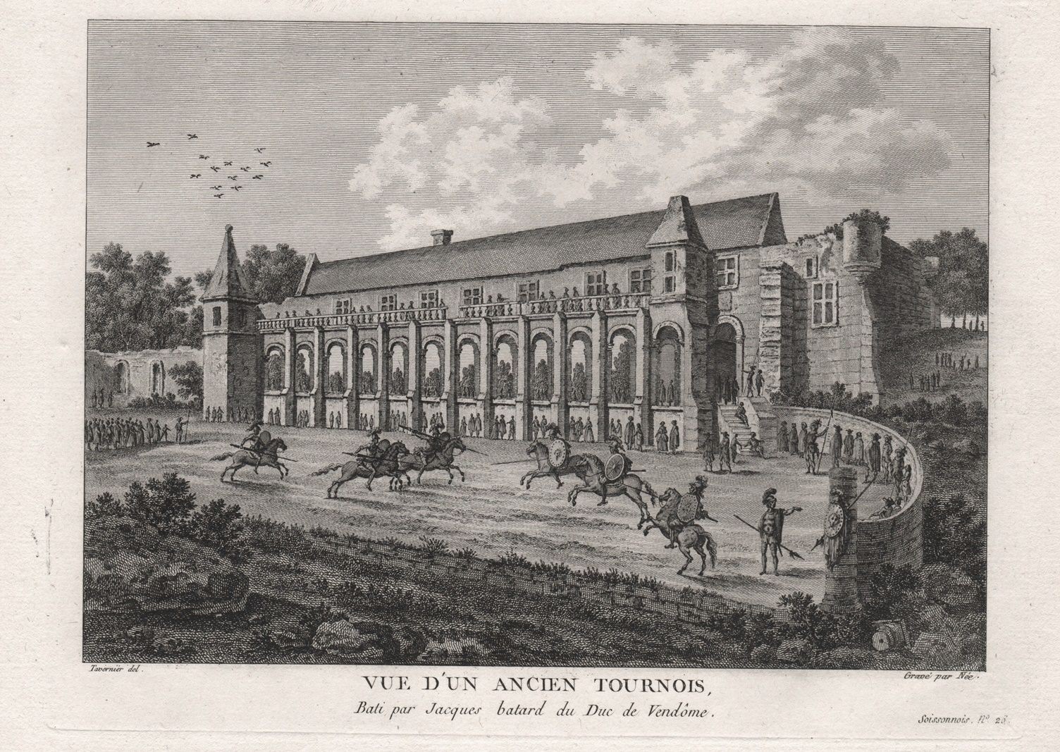 Soissons Palais Royal Abbey Saint-Medard Tournament Print Engraving