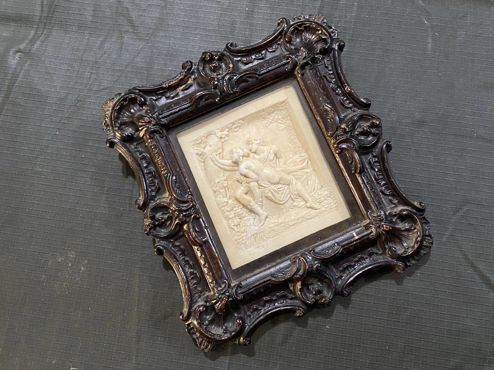 Antique Alabaster Bas Relief, 19th Century, Antique Frame, 20 x 20 Cm