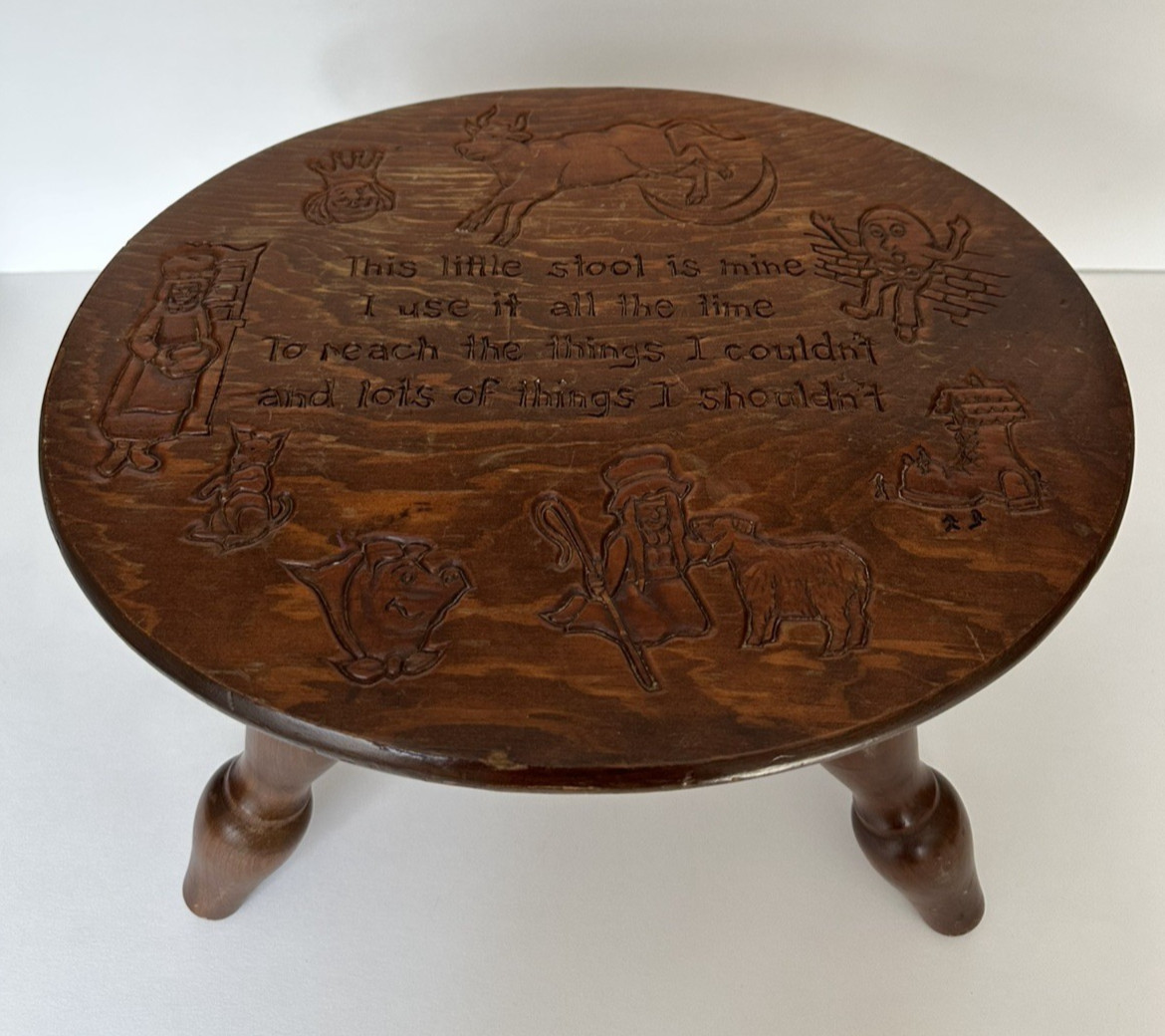 Vintage Solid Wood Children’s Nursery Rhyme This Little Stool of Mine Stool