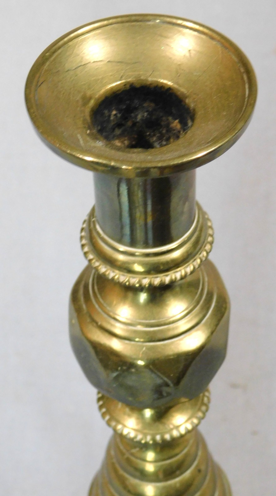 Antique Pair British Brass Candlesticks RD 223580 1893 Victorian Queen Anne
