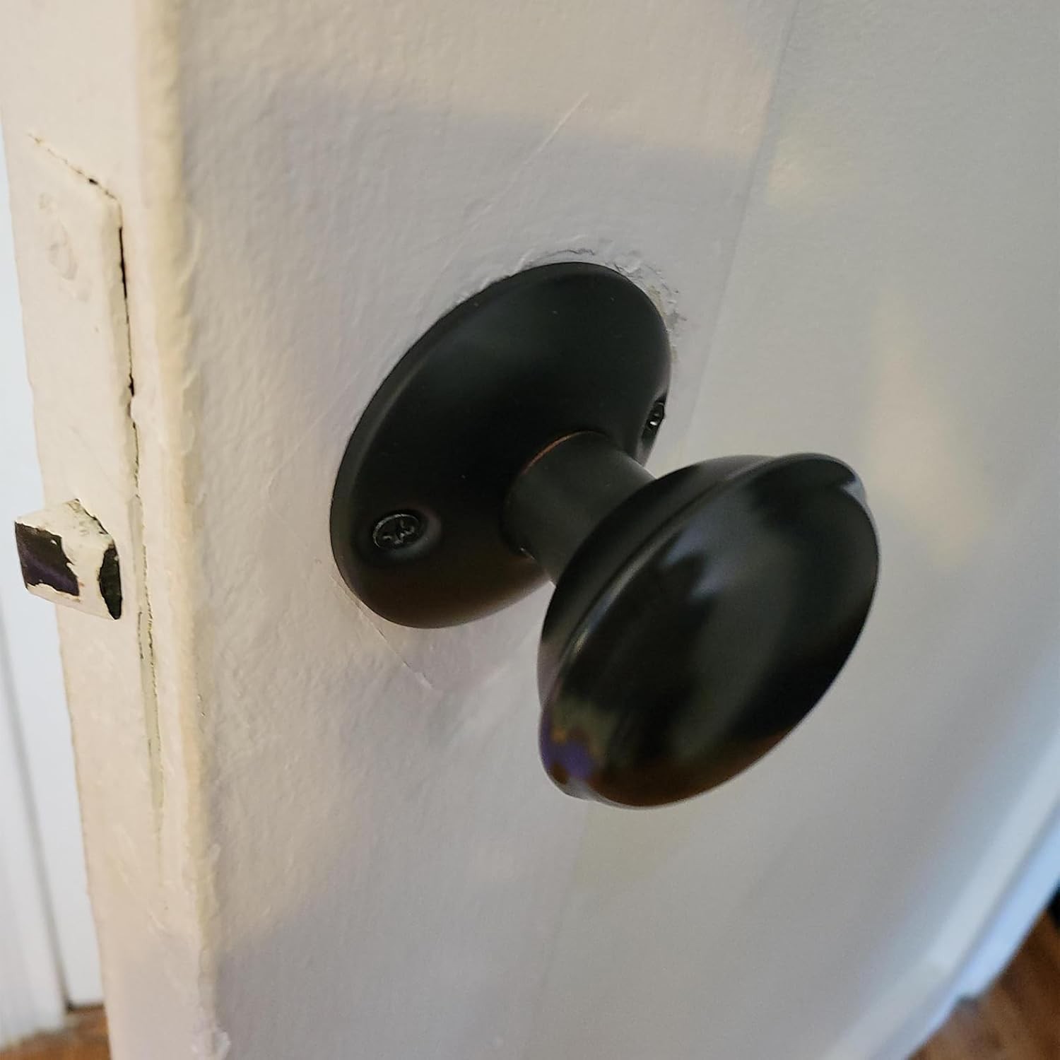 Vintage Round Door Knob Rosettes Black Matte Finish Interior 2 Pack Set