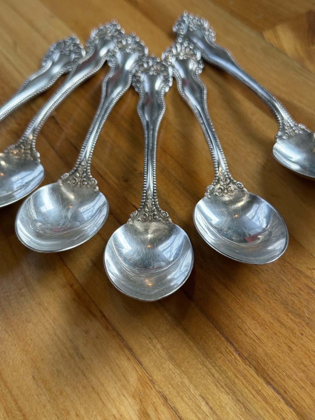 Set of 6 M.S. Benedict Teaspoons Silver Plated Beaded Ornate 6″ Antique Flatware