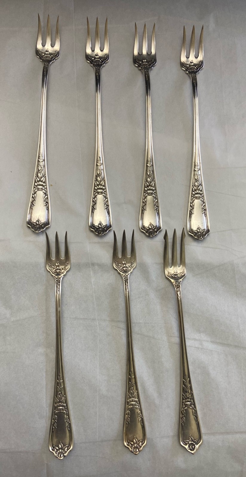 Simeon L George H Rogers Company XII Nickel Silver Cocktail Forks Set of 7