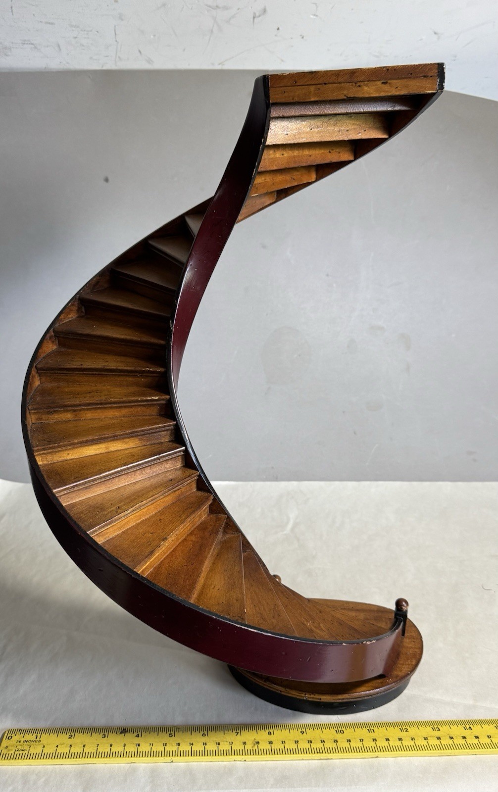 Antique ARCHITECTURAL MODEL Full Spiral Tricolor WOOD STAIRCASE 19” Hand Crafted