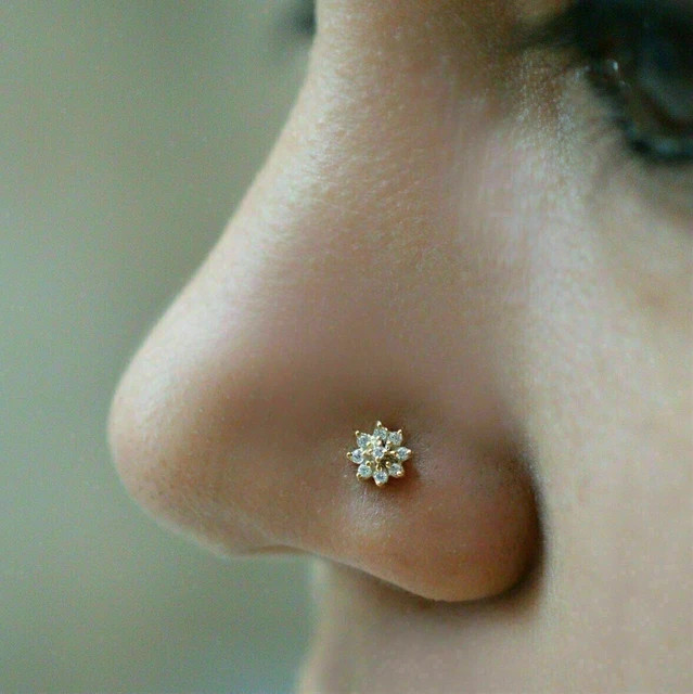 0.25Ct Lab Created Diamond Nose Piercing Ring Pin Stud 925 Silver Gold Plated