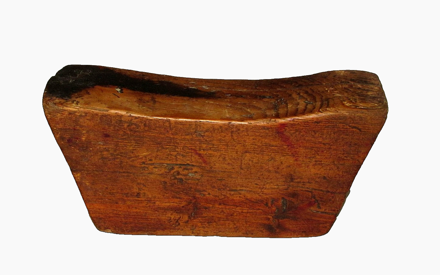 Antique Chinese Wooden Headrest Carved Elm Wood Yumu c. 1850-1899 / 11″ w x 5″ h