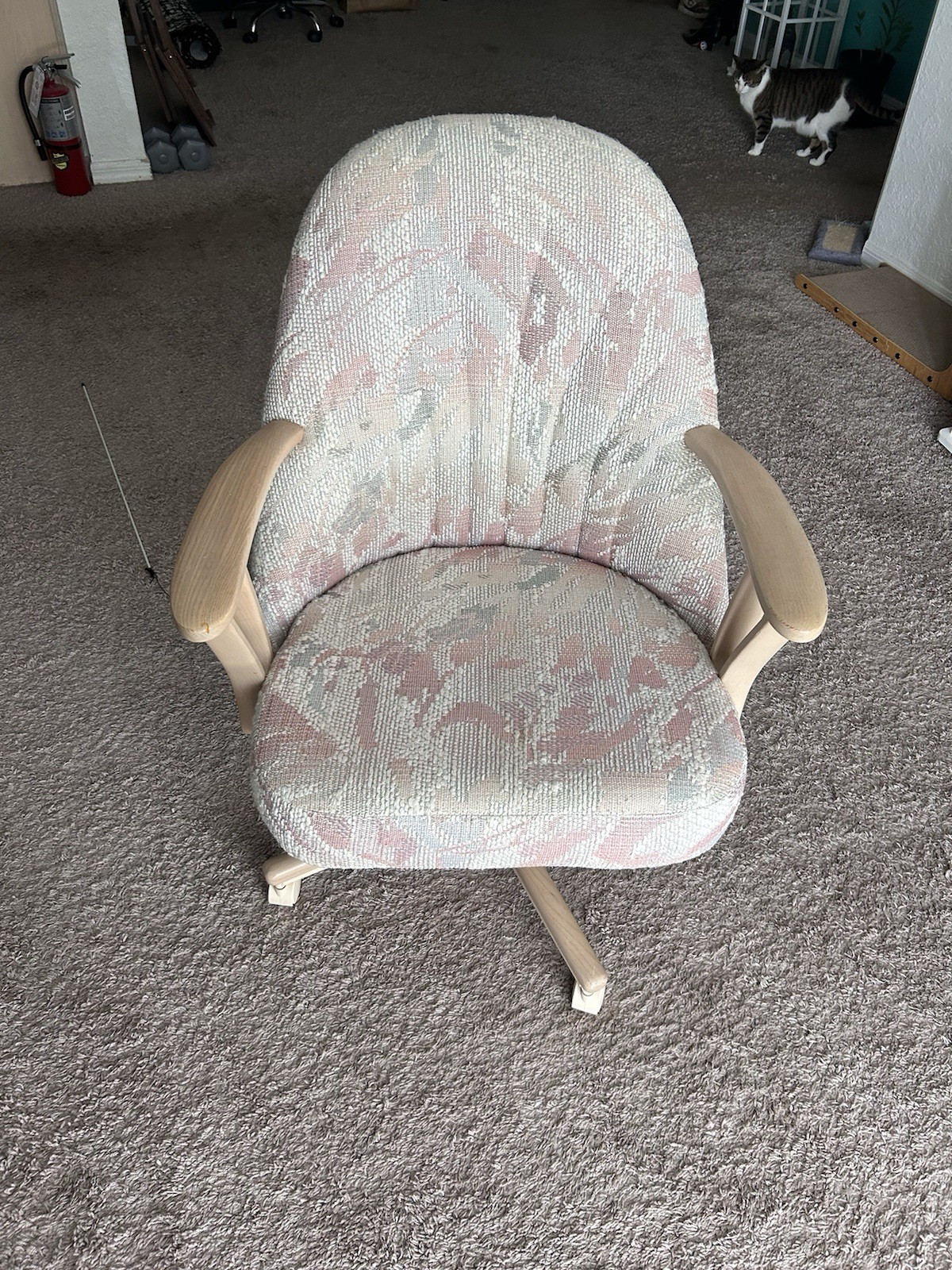 Antique Country Style Upholstered Rocking Chair Floral Pattern Wood Arms