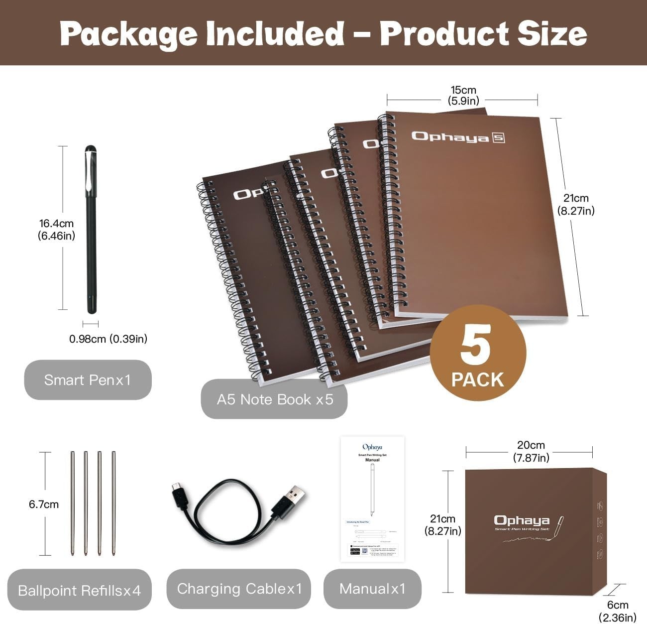 Smart Pen with A5 Notebook 5-Pack | Sync Notes, Convert to Text, Perfect Gift