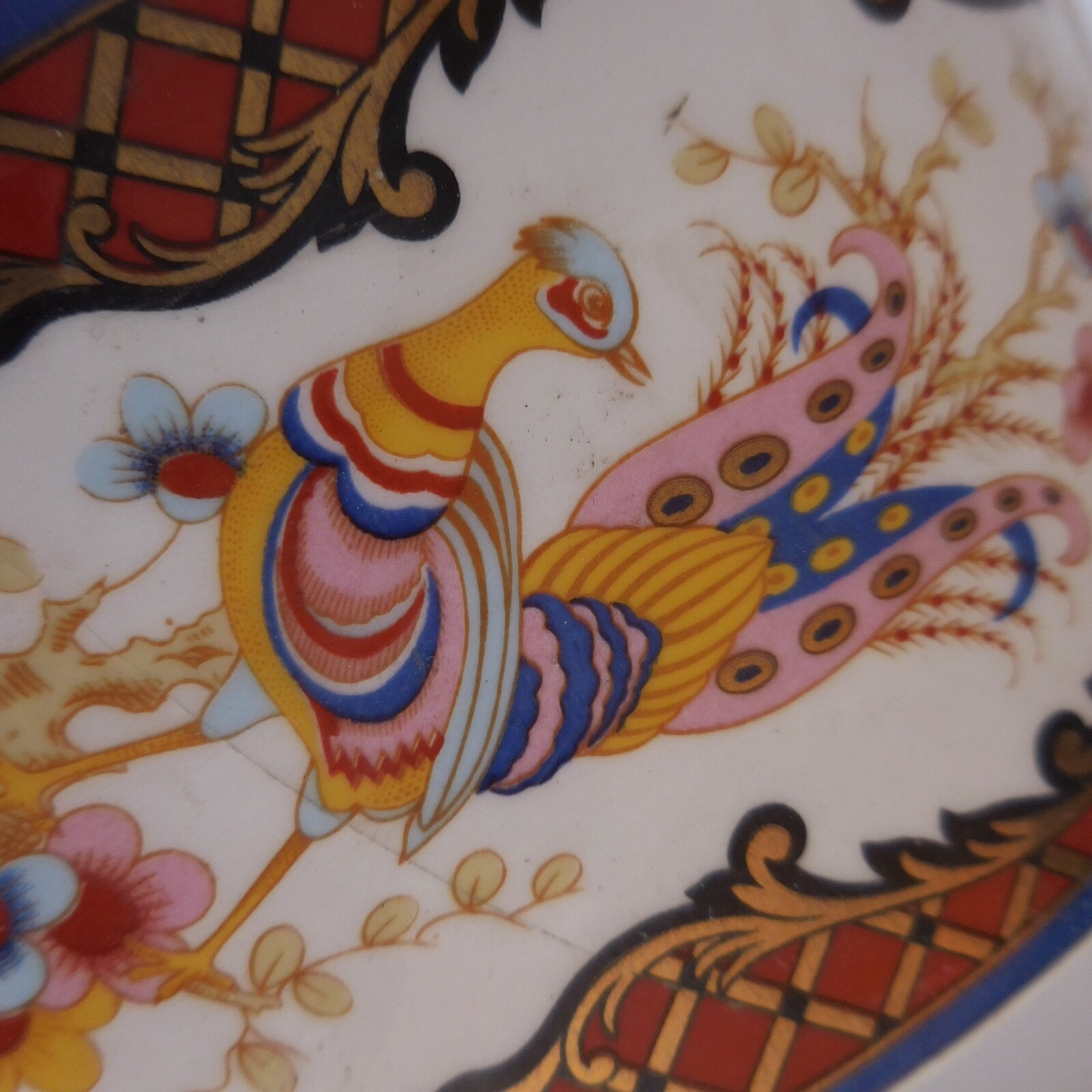 Ceramic Porcelain Peacock White Multicolor Vintage Art Nouveau Deco N7404