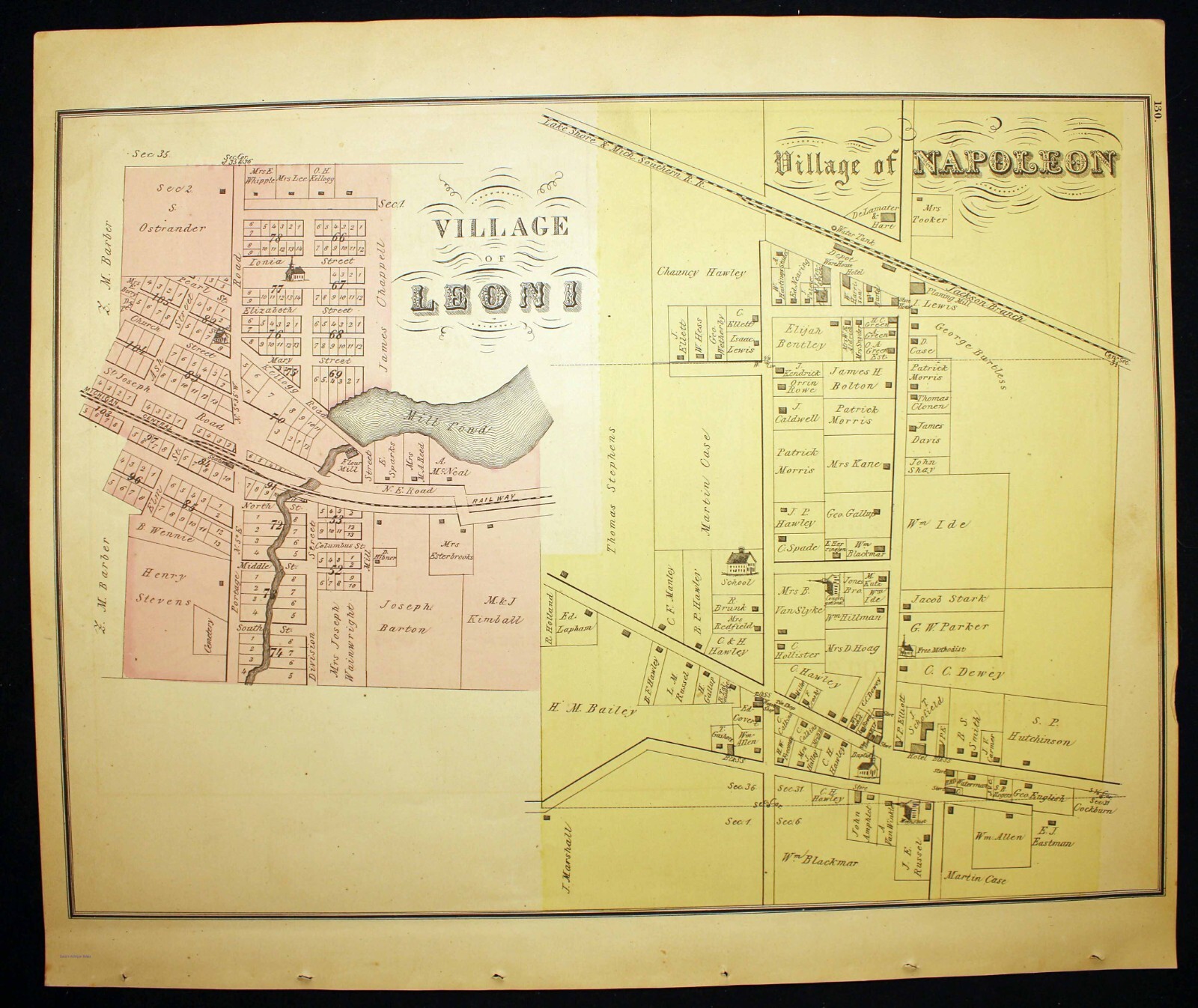 1874 Plat Map Villages of Leoni Napoleon Norvell Waterloo Jackson County MI