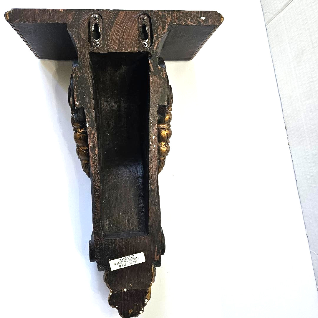 Rare Heavy Large Solid Mahogany Wood Corbel with Gold Color Rope Trim, Excellent