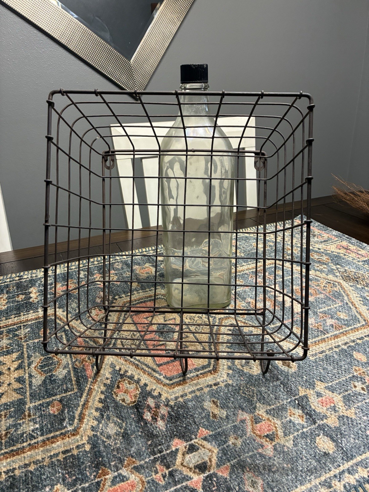 Vintage Wall Metal Wire Basket with Hooks for Hanging, 11x10x8 in Storage