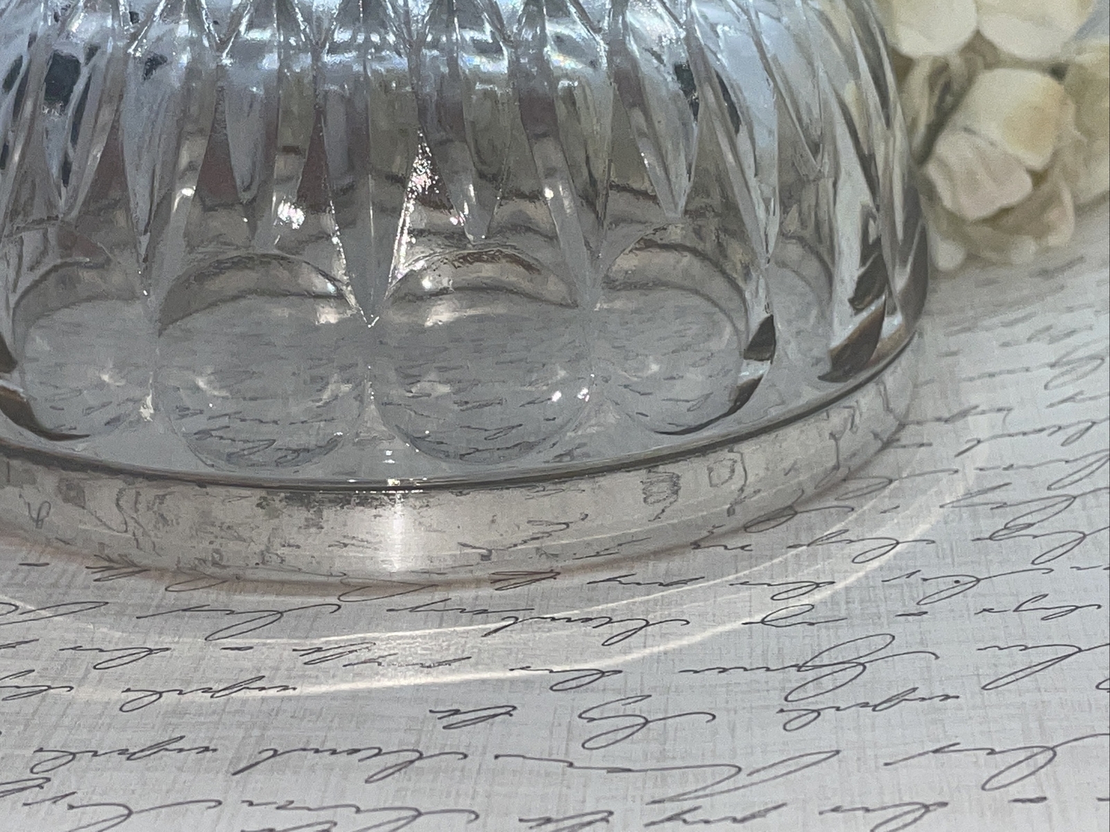 MID CENTURY Leonard Italy Cut Crystal Glass Silverplate Rim Cereal Nut Bowl 5″