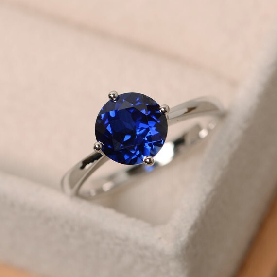 2.00 Ct Natural Sapphire Diamond Engagement Ring 14K Solid White Gold Size 7