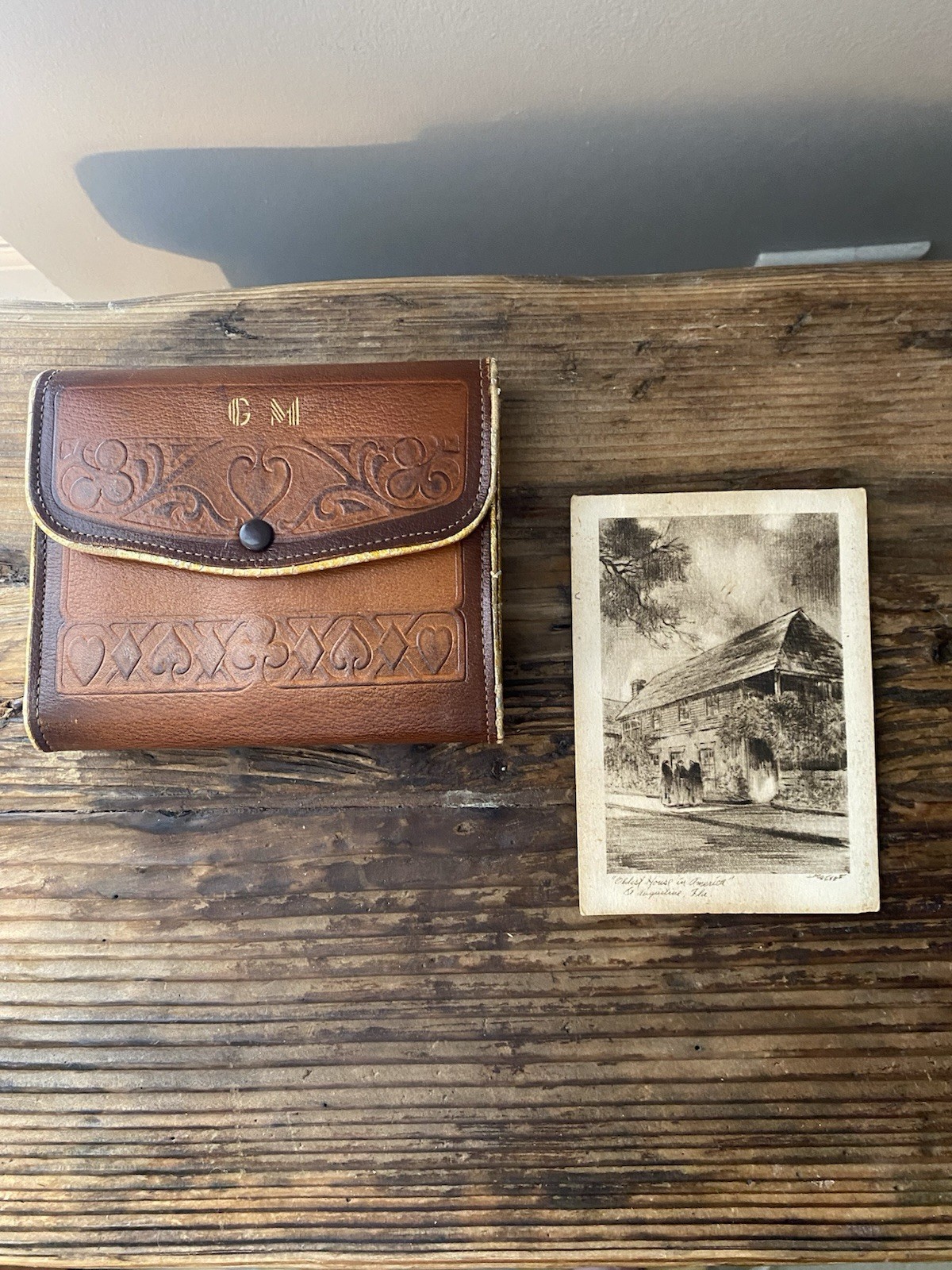 Vintage Hand Tooled Leather Playing Card Case With Bridge Score Sheets