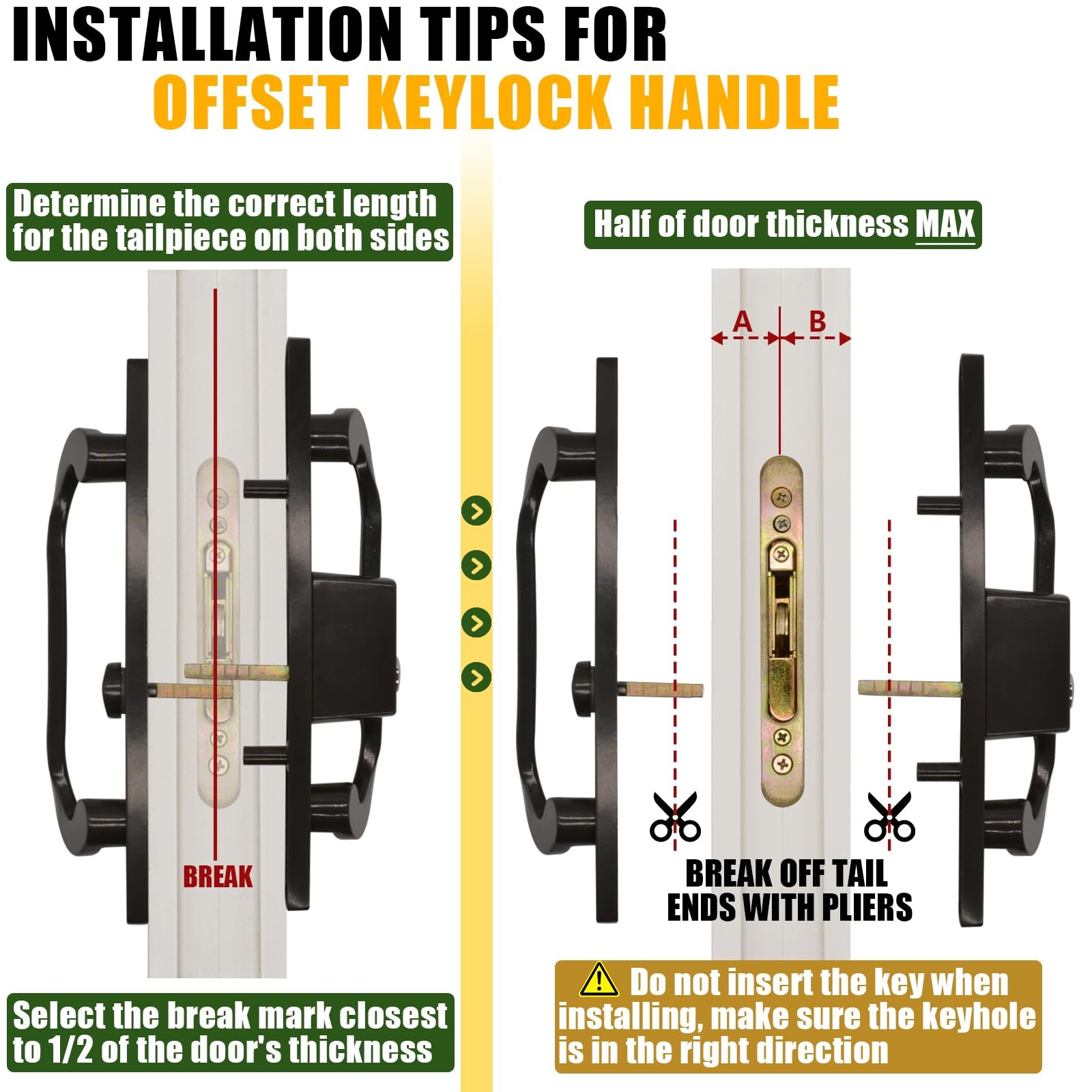 Eockatoo Patio Sliding Glass Door Handle Set with Mortise Lock 45° Black