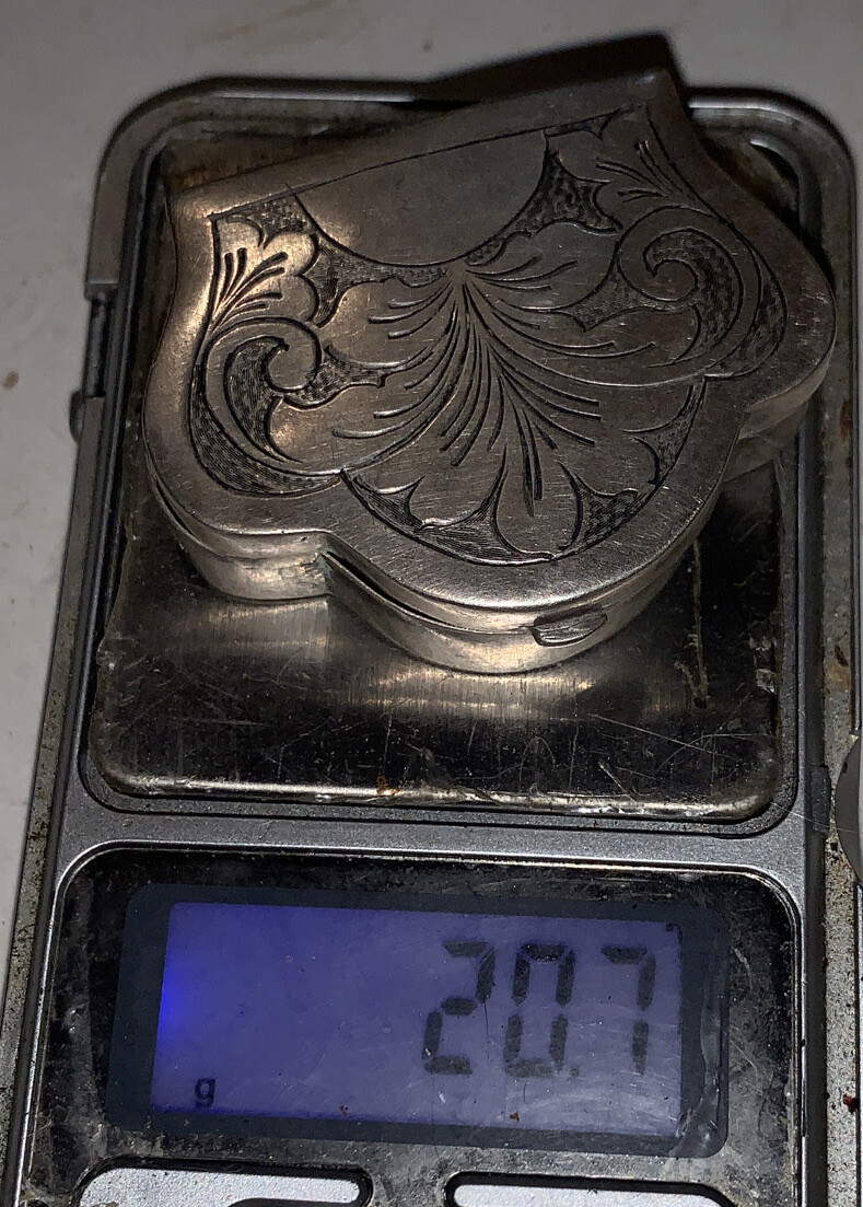Antique Hand Tooled Solid Coin Silver 900 Pill Box 20gm Collectible Snuff Case