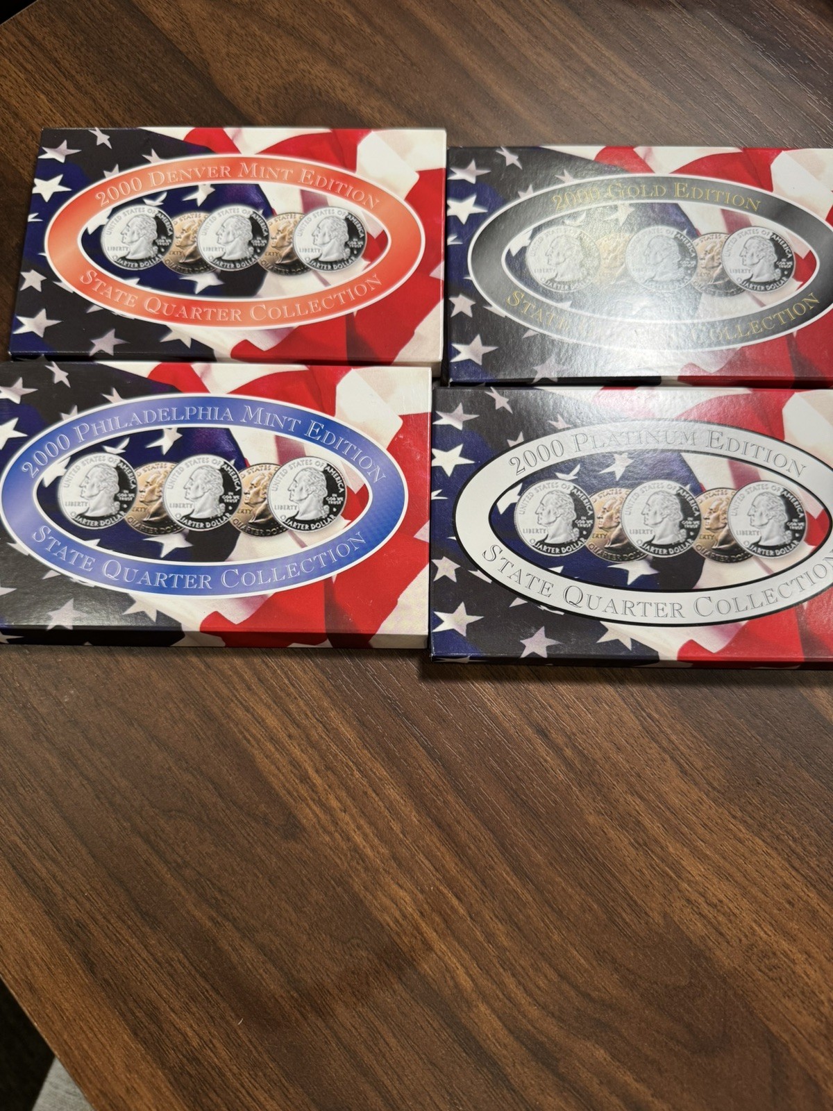 2000 State Quarter Collection Set Denver, Philadelphia, Platinum, Gold boxed COA