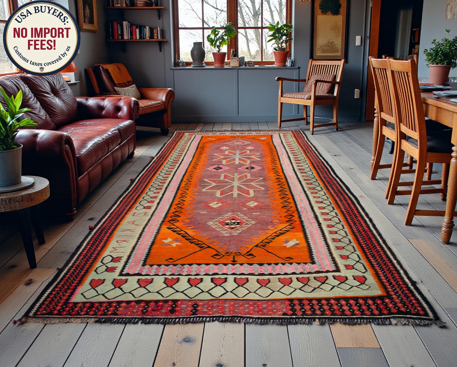 HANDMADE Turkish Rug Kilim, Organic Wool Area rug, Earth Tones 5×11 ft Approx
