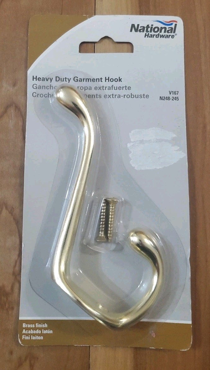 National Solid Brass Polished Garment Coat Hat Hook N248-245