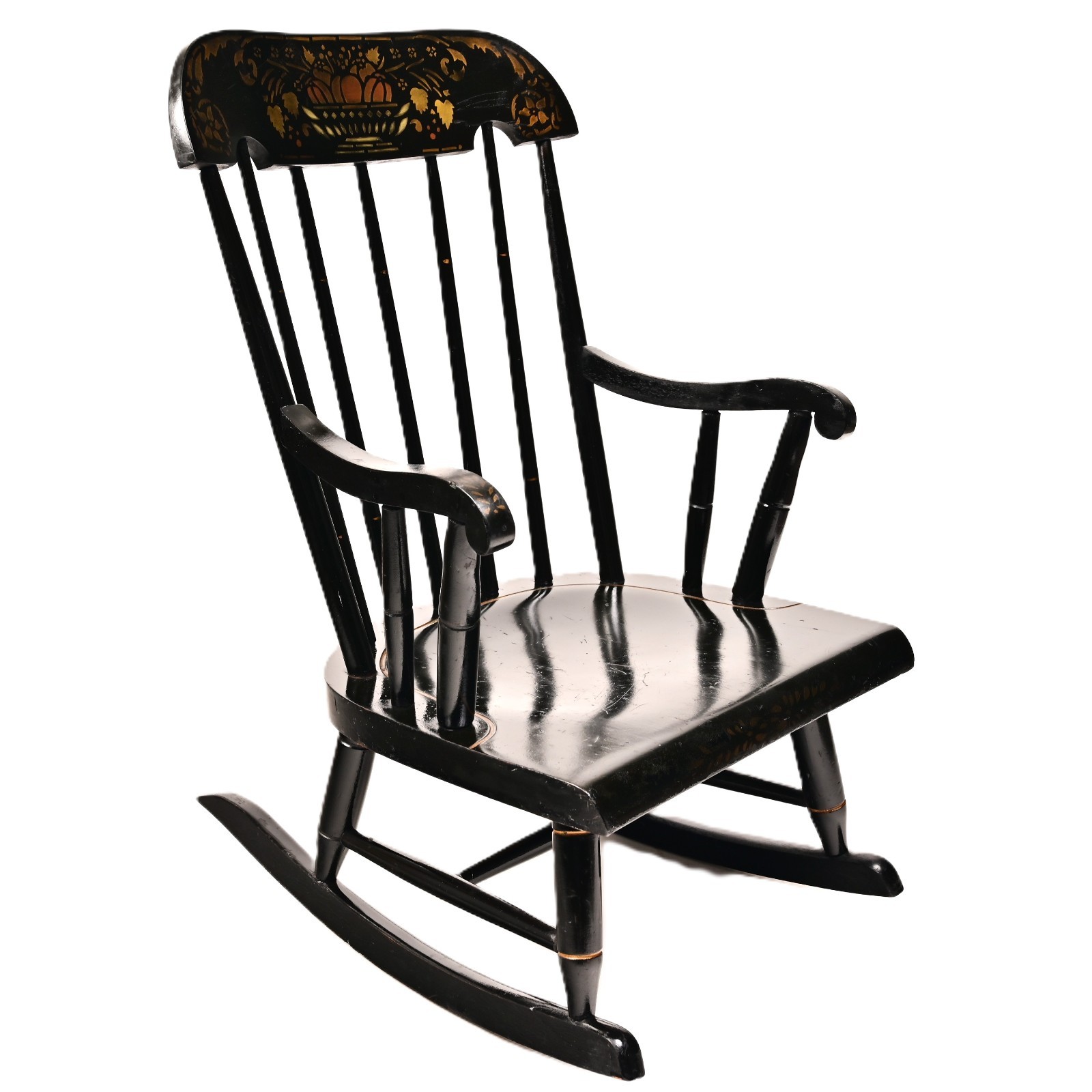 NICHOLS & STONE Hitchcock Original Vintage Signed Ebonized Childs Rocking Chair