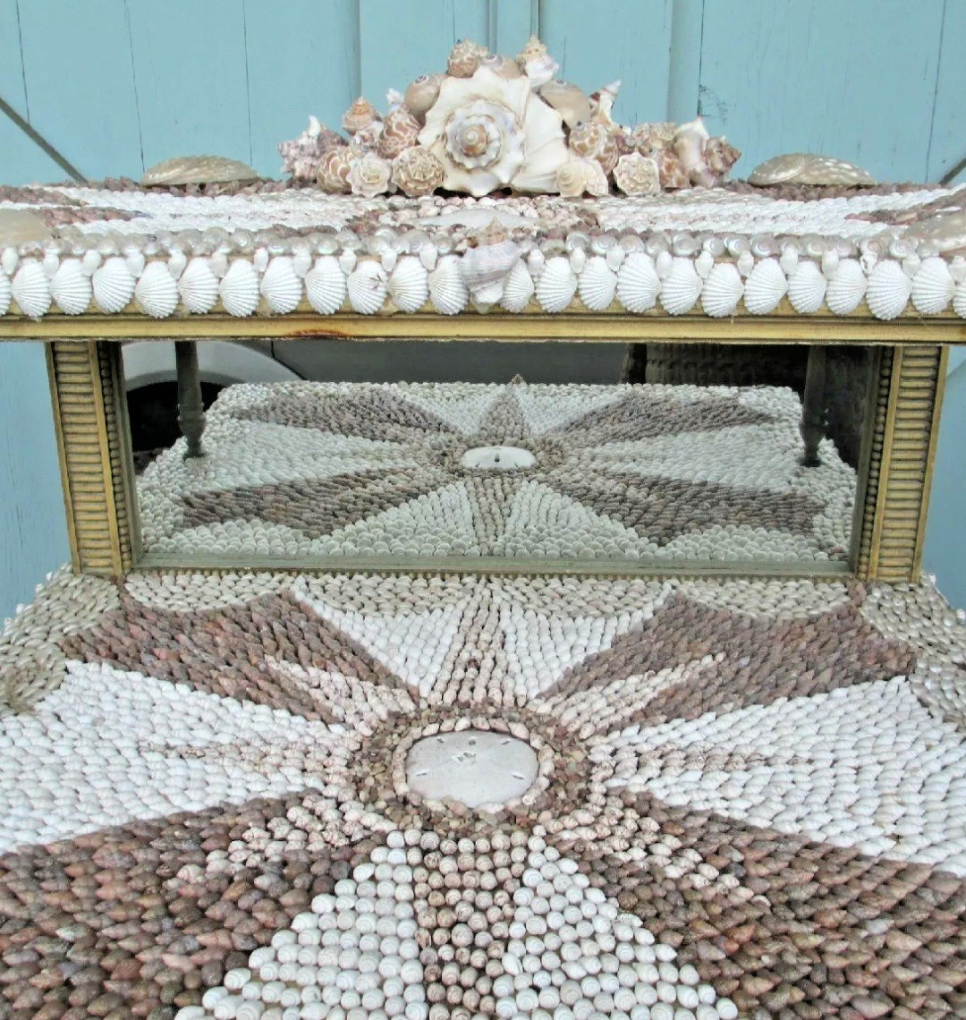 * Seashell nautical cabinet side table North Star w/ mirror – Shipping Available