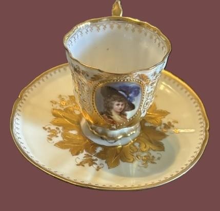 Rare Antique “Duchess of Devonshire” Dresden Demi-tasse Cup & Saucer