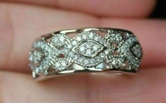 0.95 Ct Round lab created Diamond Wedding Engagement Band Ring White Finish