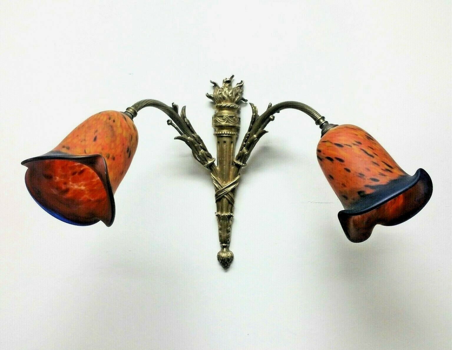 Antique Bronze and Pate de Verre Gale Glass Wall Sconce Lamp Art Nouveau