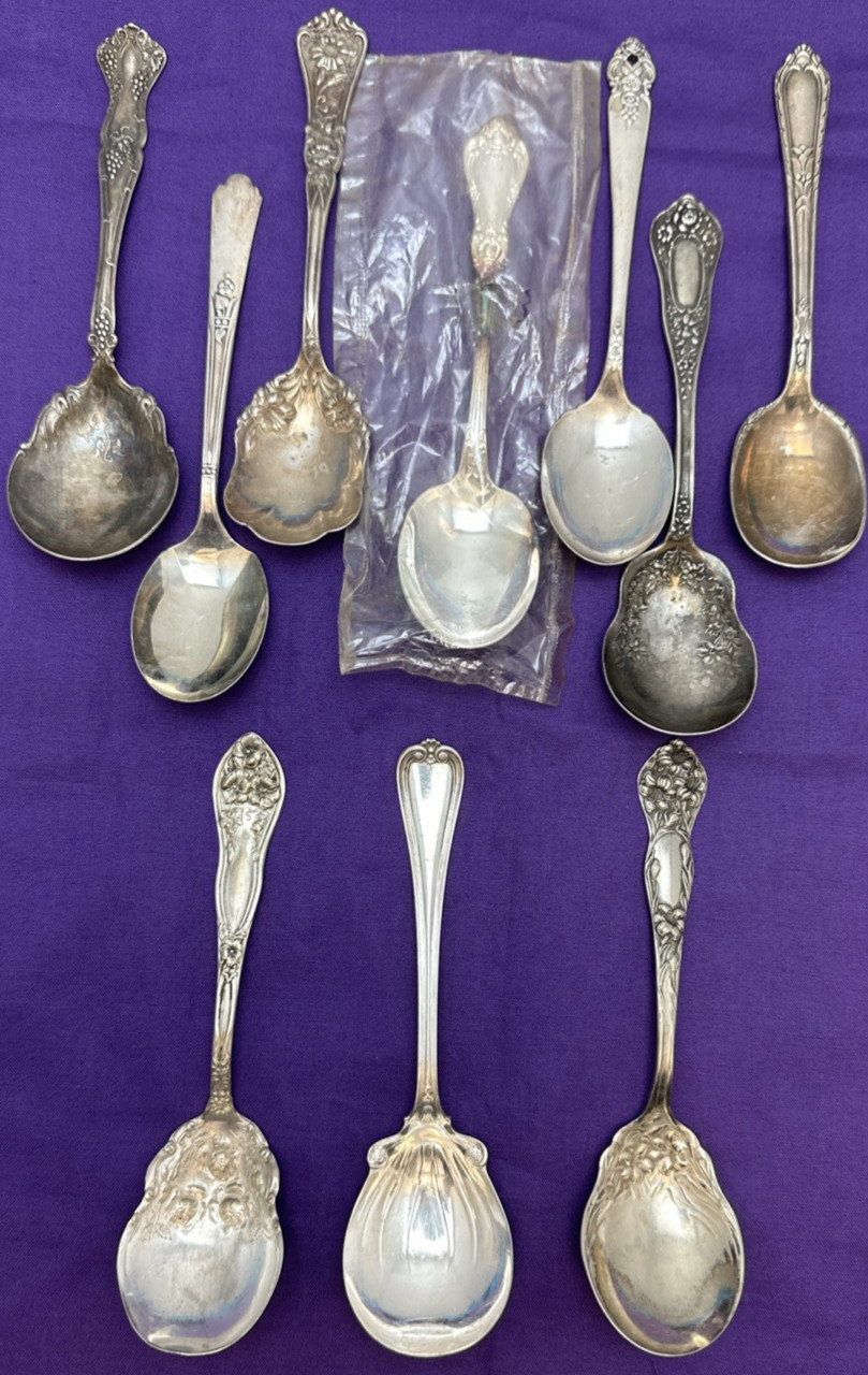 10 Pc Antique to Vintage Mix Silverplated SUGAR SPOONS SHELLS or SIFTERS
