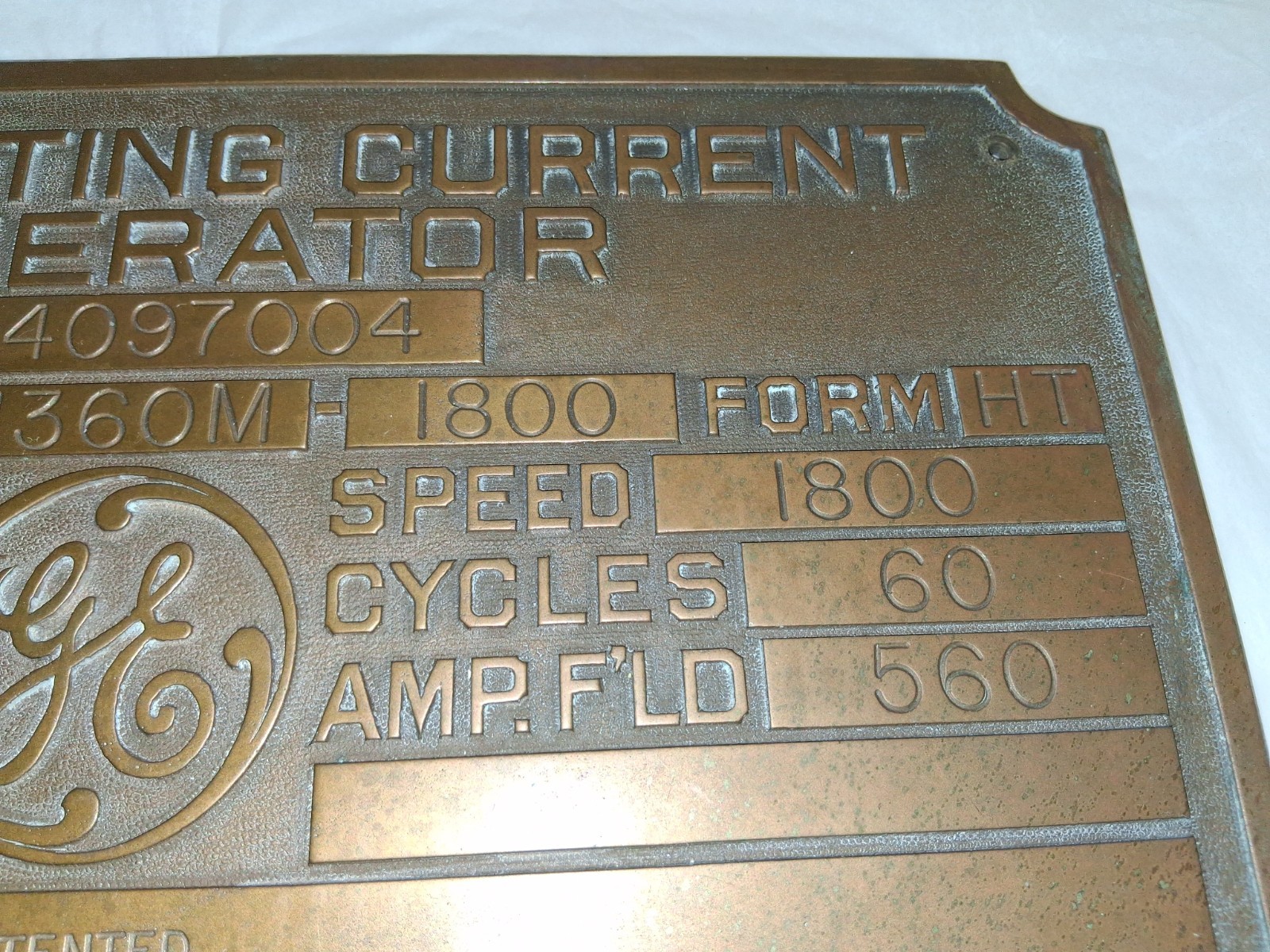 Alternating Current Generator General Electric Co Heavy Brass Plaque/Sign – Rare