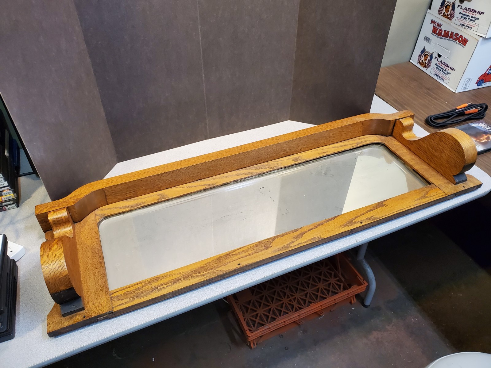 Antique Tiger Oak Sideboard Buffet Server Fireplace Mantle Beveled Mirror