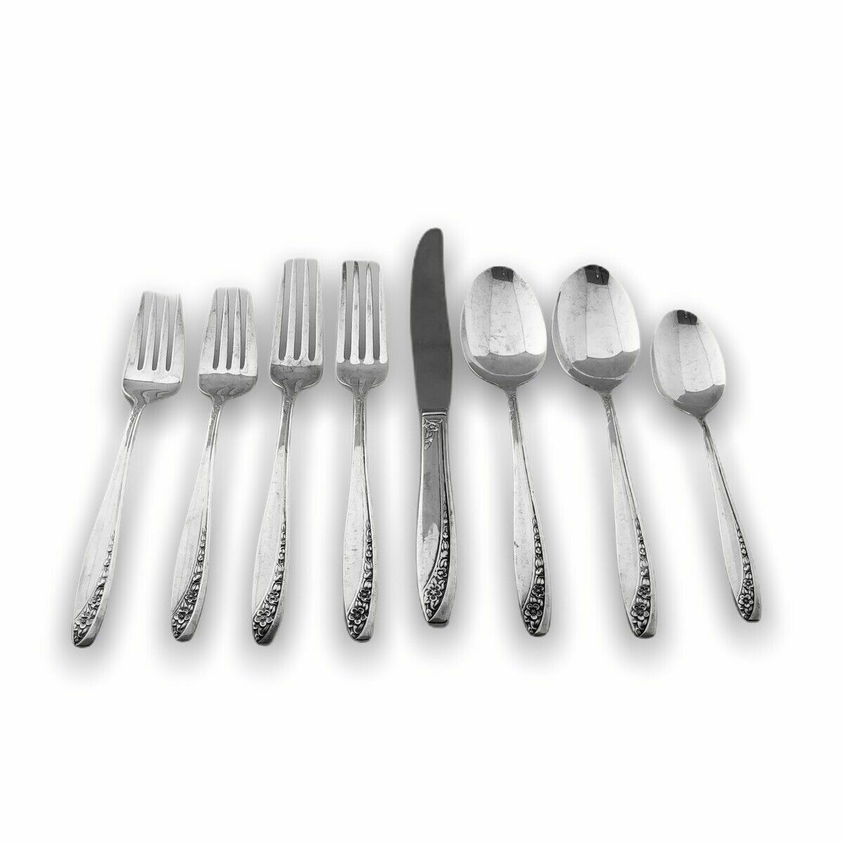 National Silver Silverplate 8 Piece Flatware Fork Knife Spoon 1953 Starlight Set