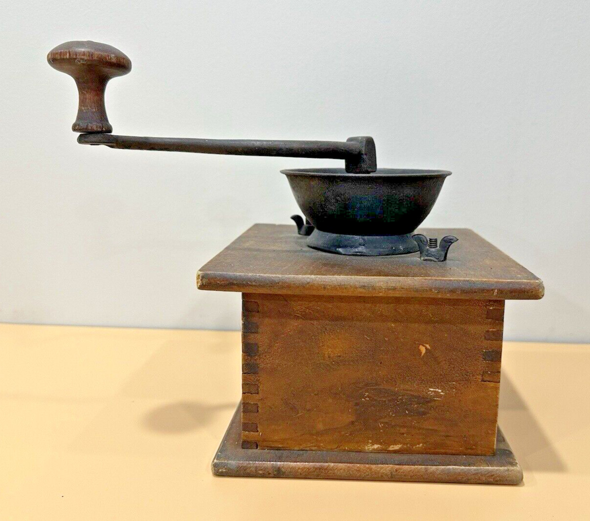 Antique Primitive Coffee Grinder w/ Drawer – Wood & Cast Iron – Amazing Patina!