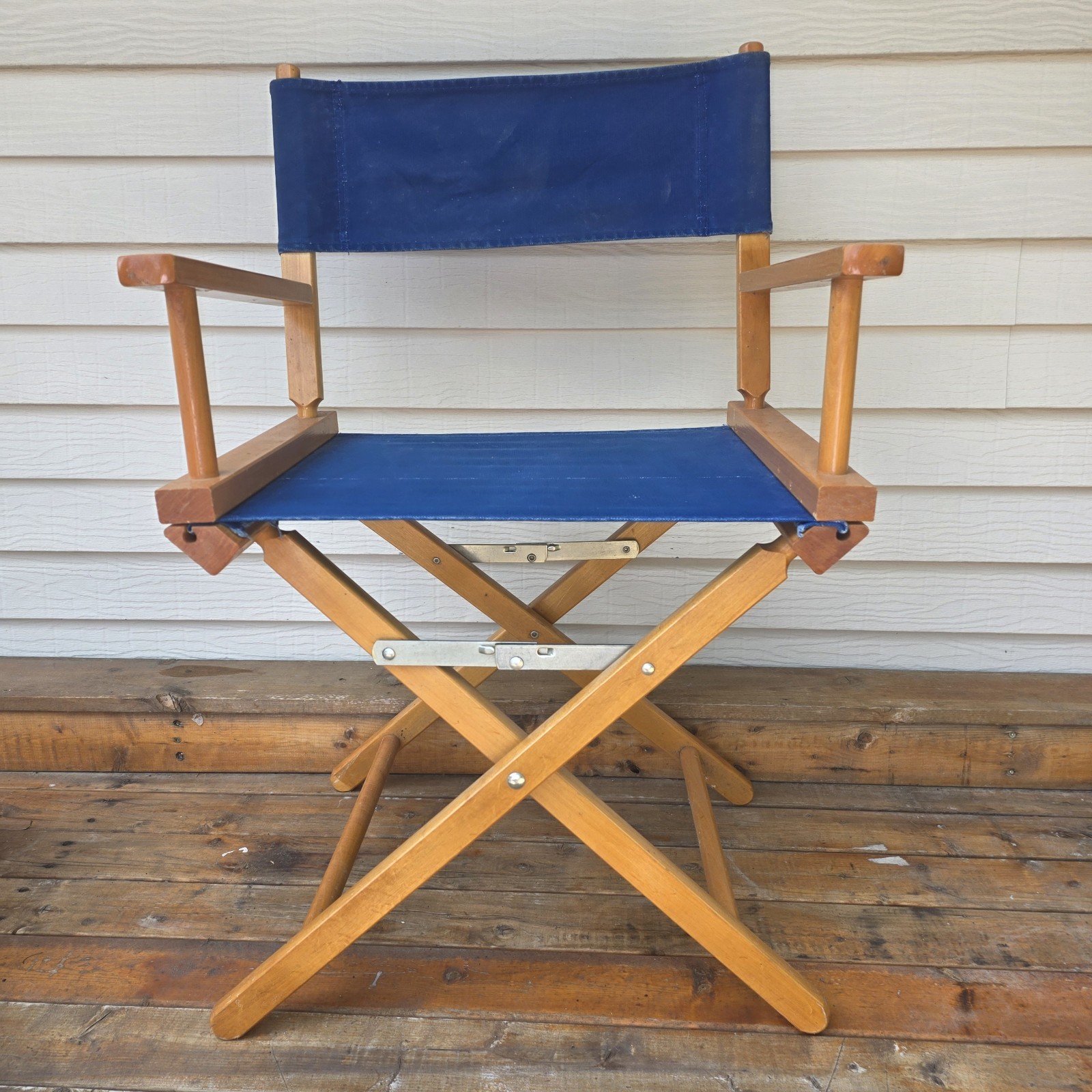 Vintage 1980s Gold Medal Commander Chair Folding Director Chair Blue Canvas Wood