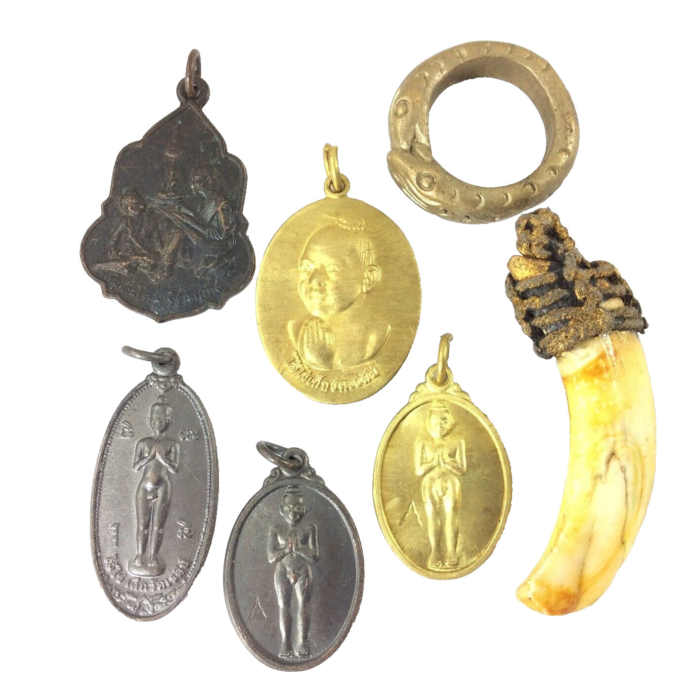 7Pcs Sacred Thai Amulet Collection Shamanic Ritual Magic Wealth Luck Power