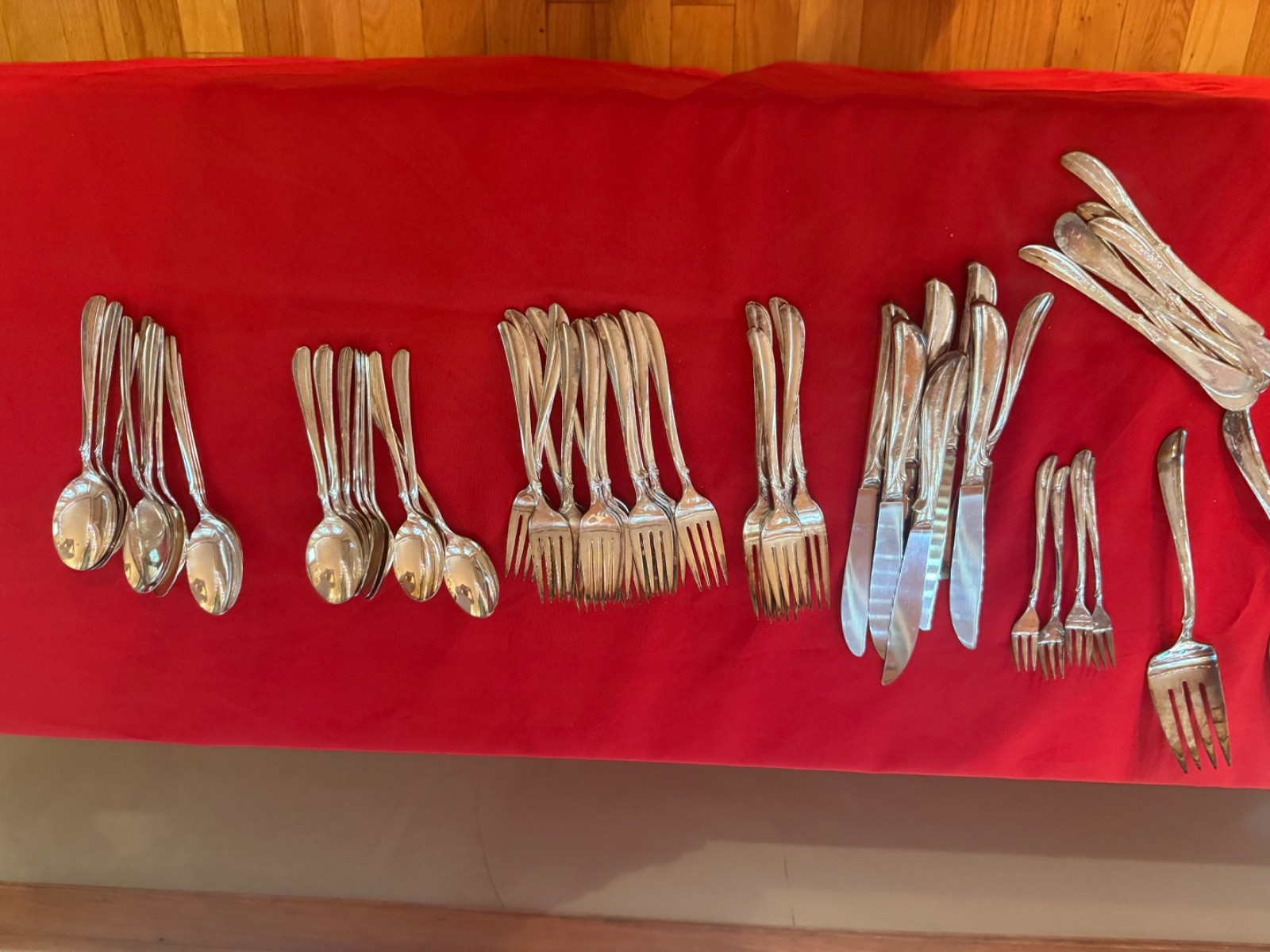 Old Company Plate flatware. 8 piece place setting with a total of 63 pieces.