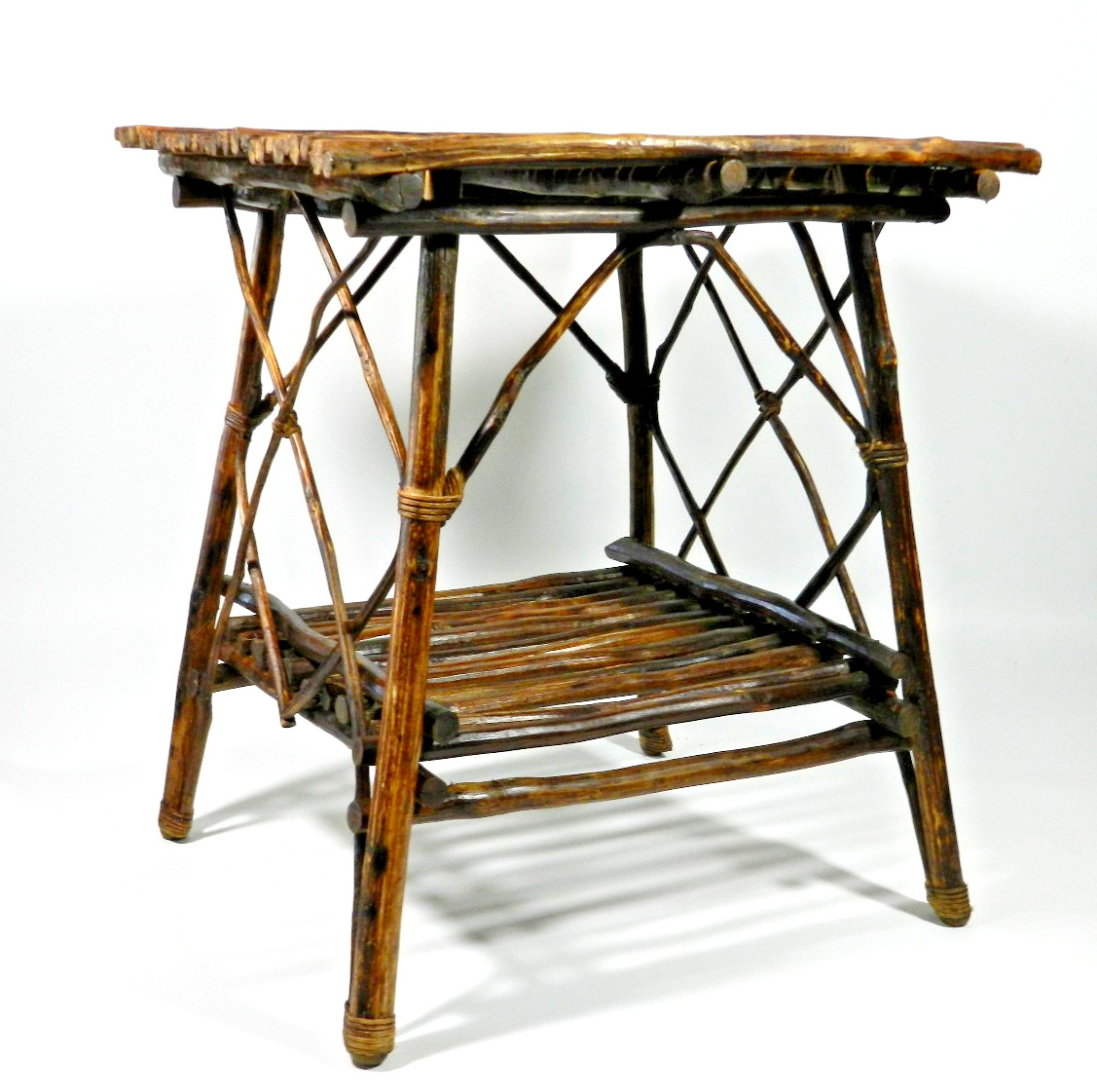 Adirondack Twig Burnt Wood Side Table Pair