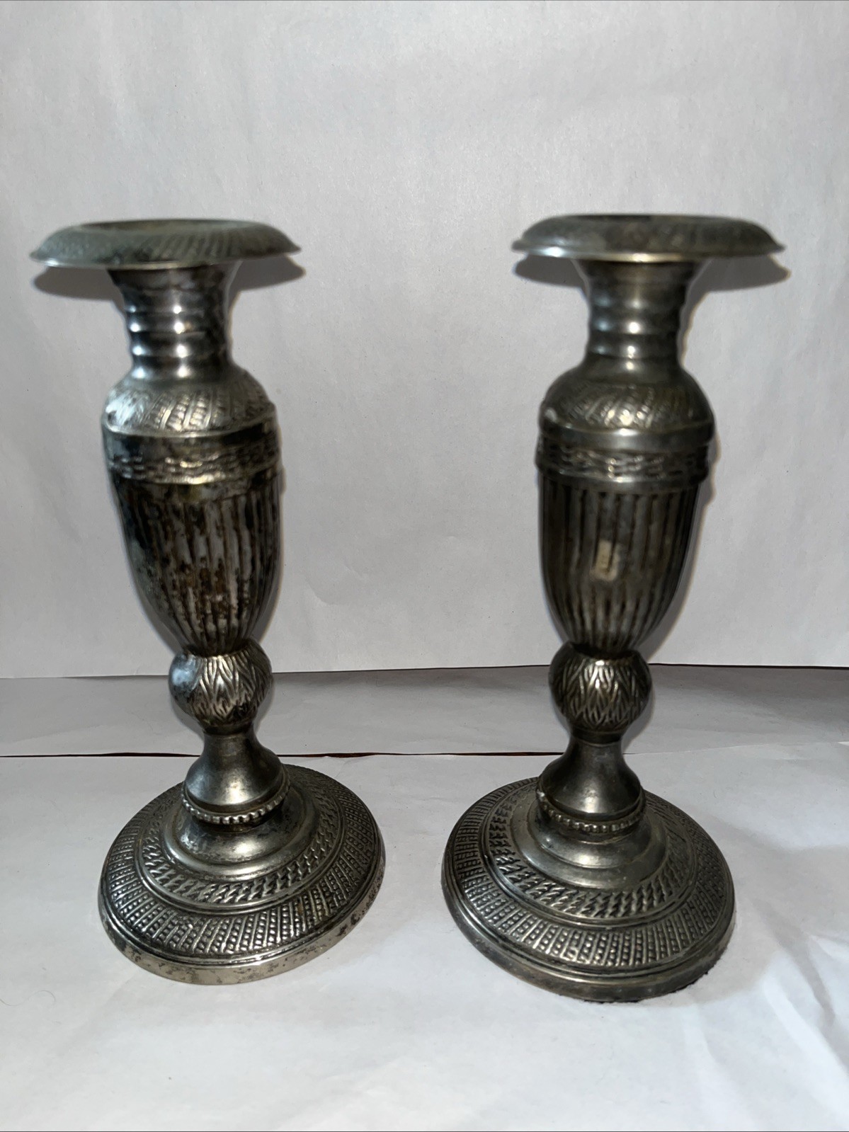 VTG Possibly Antique Silver plated Candlesticks Over A Base Metal Made In India
