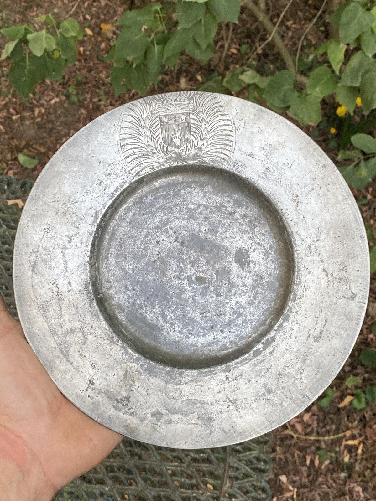 Large Winged Pewter Plate Called ‘À La Cardinal’ & Heraldry & Coat Of Arms