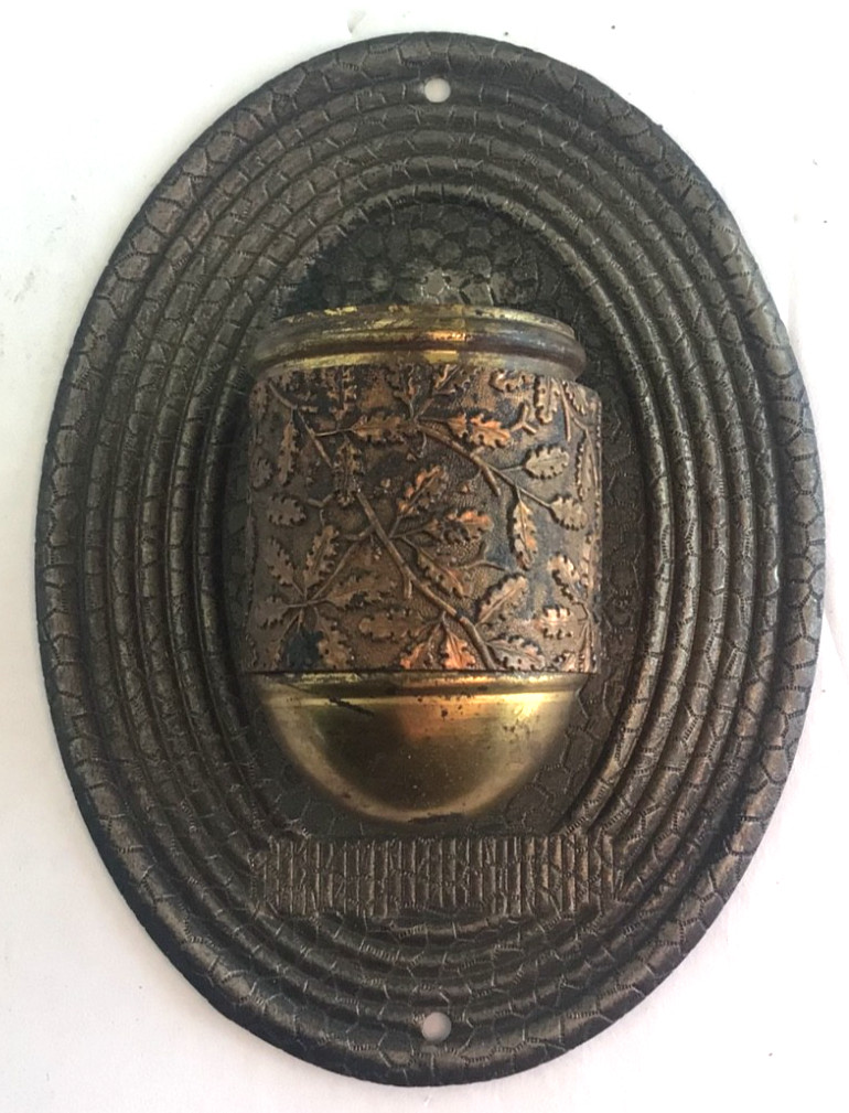 Oak & Acorn Relief Match Safe Holder Brass Steel Primitive c1890 Victorian ATQ