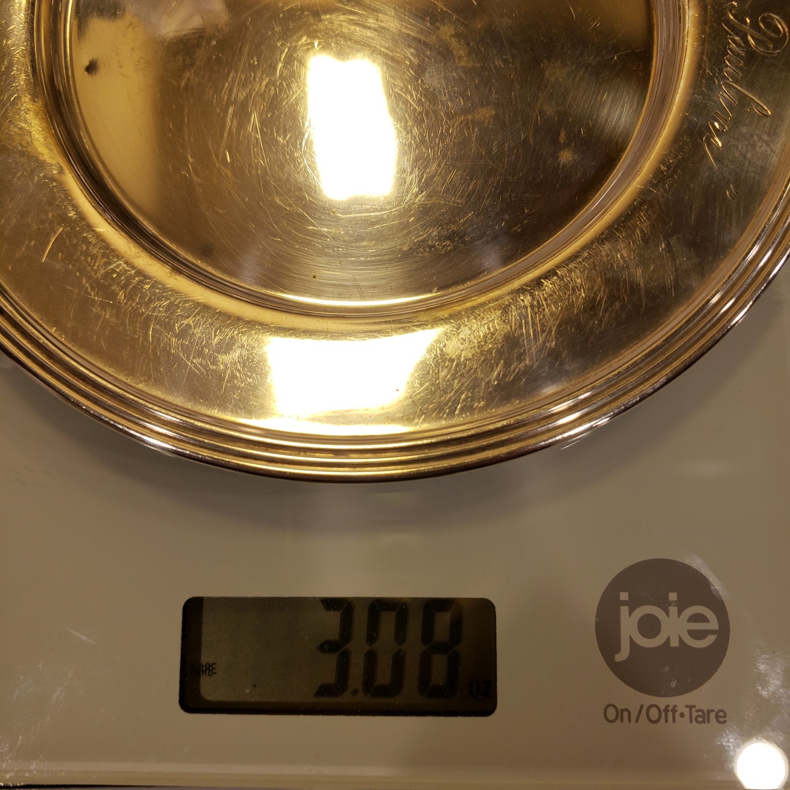 Sterling Silver 925 Bread Plate 6″ Pilgrim – 87 Grams Engraved 4521