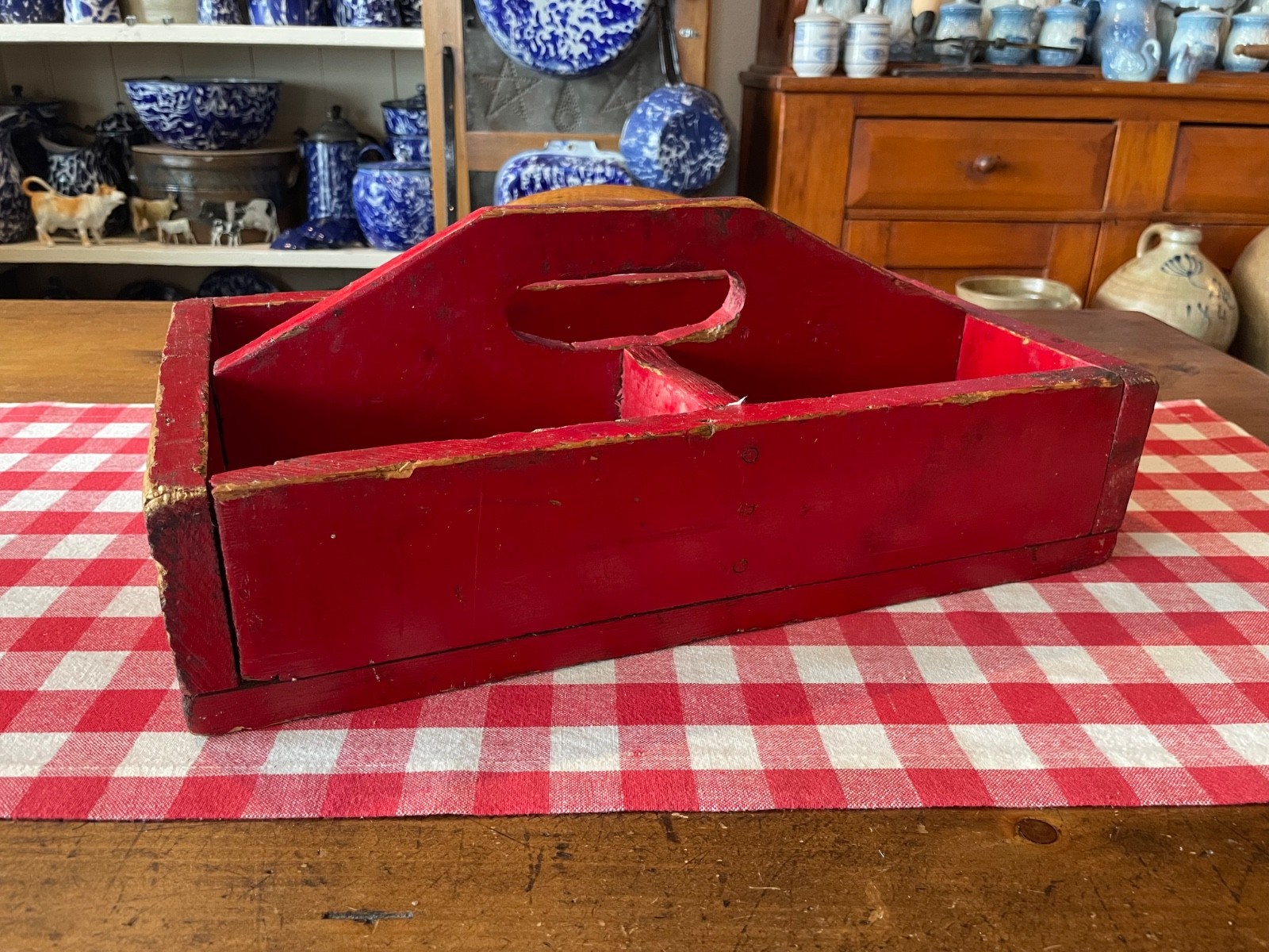 Vintage Primitive Wooden Caddy or Carrier Tote