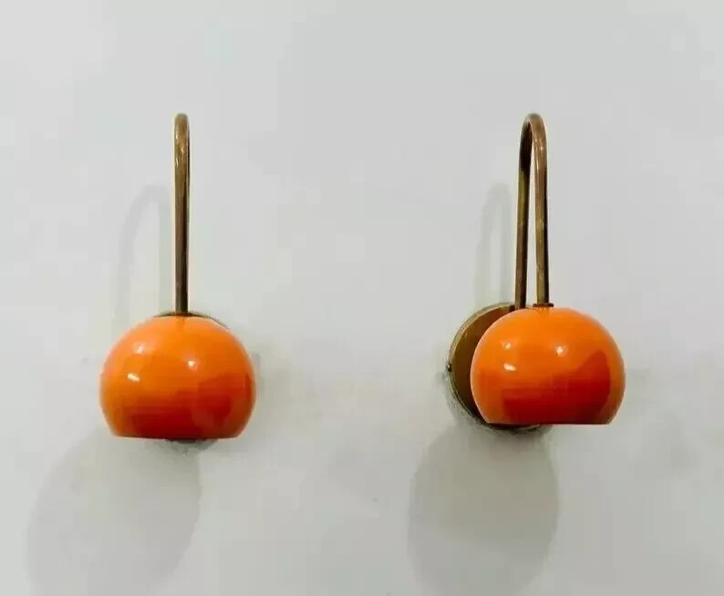 Pair of Mid-Century Hand Made Raw Brass Wall Sconces – Orange Ball Wall Lamps