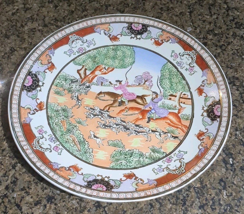 Chinese Antique Export Porcelain Hunt Plate – European Or American Scene 14″
