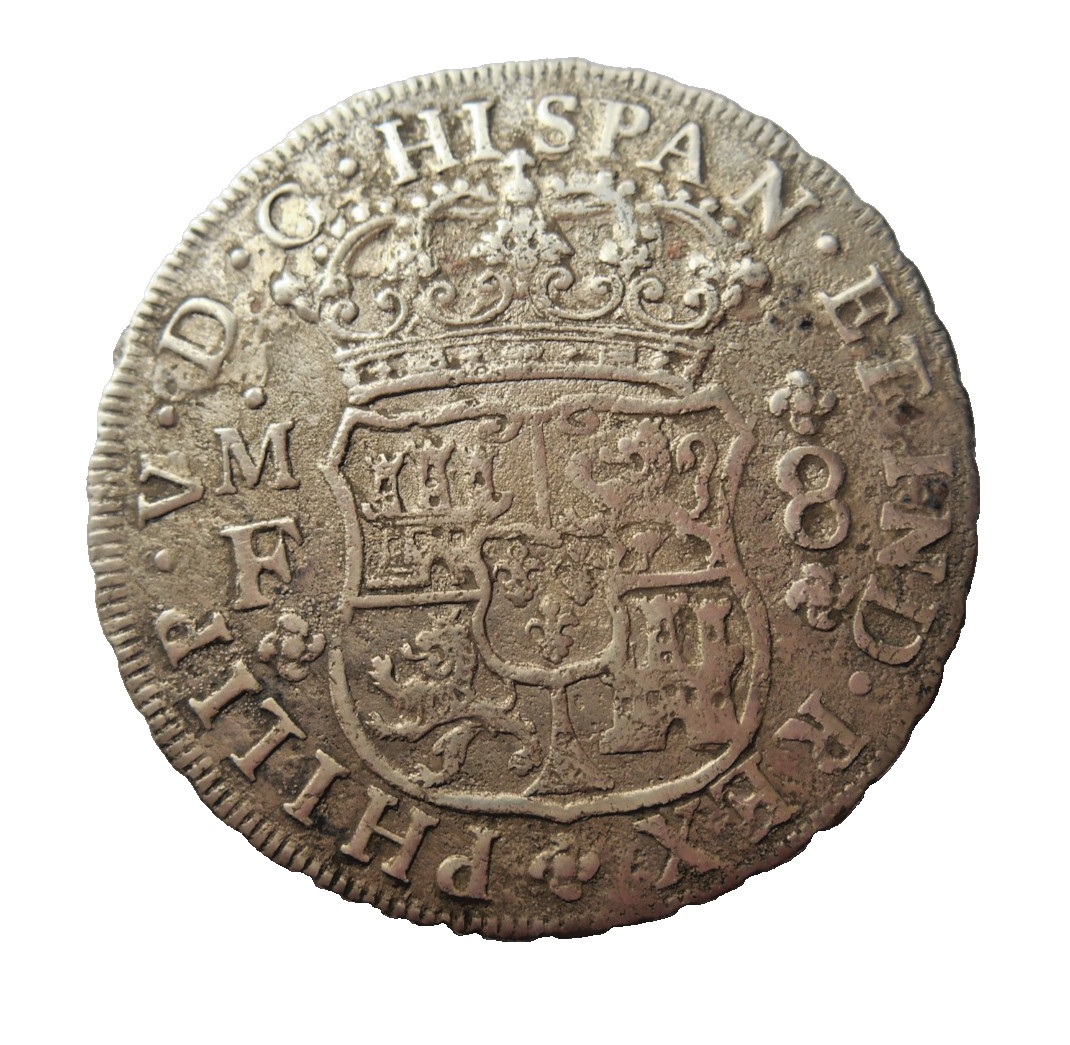 SHIPWRECK treasure 8 REALE 1742 coin HOLLANDIA wreck SILVER COA ship PILLAR VOC