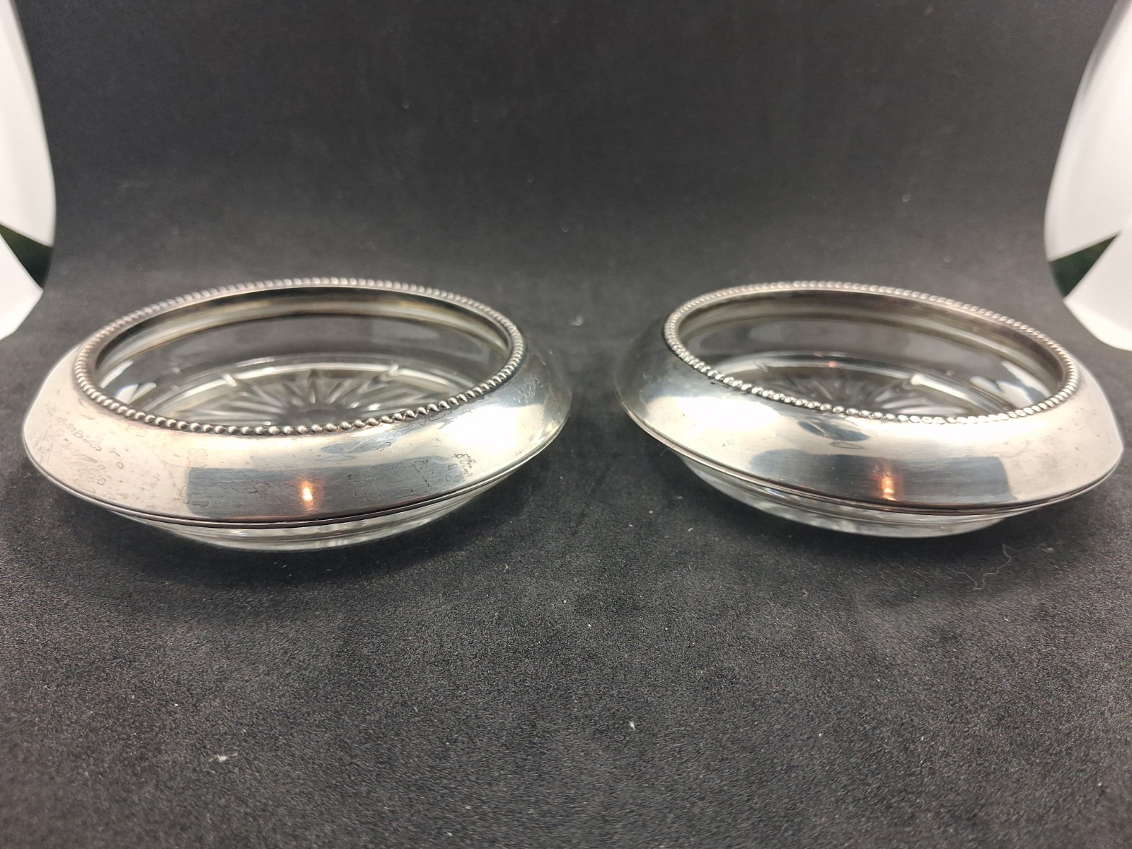 Frank M. Whiting & Company- Sterling Silver & Glass Coasters Set of 2 Vintage