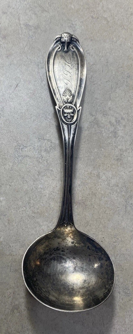 Old Devil Goat Grapes WENDELL & Hyman Grecian Sterling Silver Ladle Soup Spoon